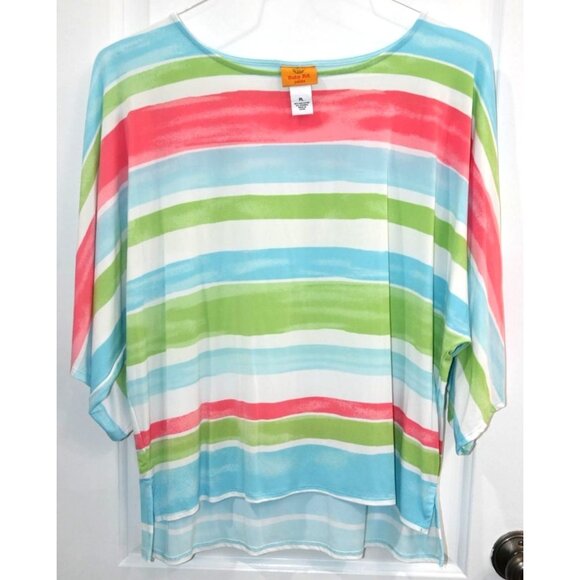 Ruby Rd Tops - Ruby Rd Womens Short Sleeve Striped Blouse Size Petite Large